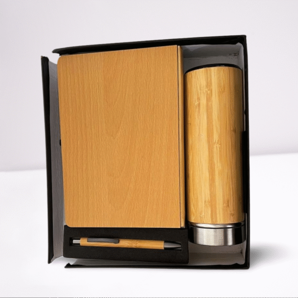 Wooden Textured Gift Set: Water Bottle, Diary & Pen