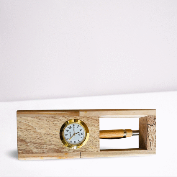 Wooden Executive Gift Set: Desk Clock, Pen & Key Chain