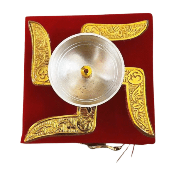 Silver & Golden Plated Diya with Swastik Base