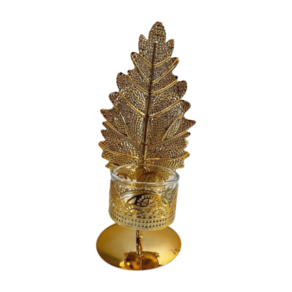 Golden Leaf Metal Tealight Candle Holder KV7527